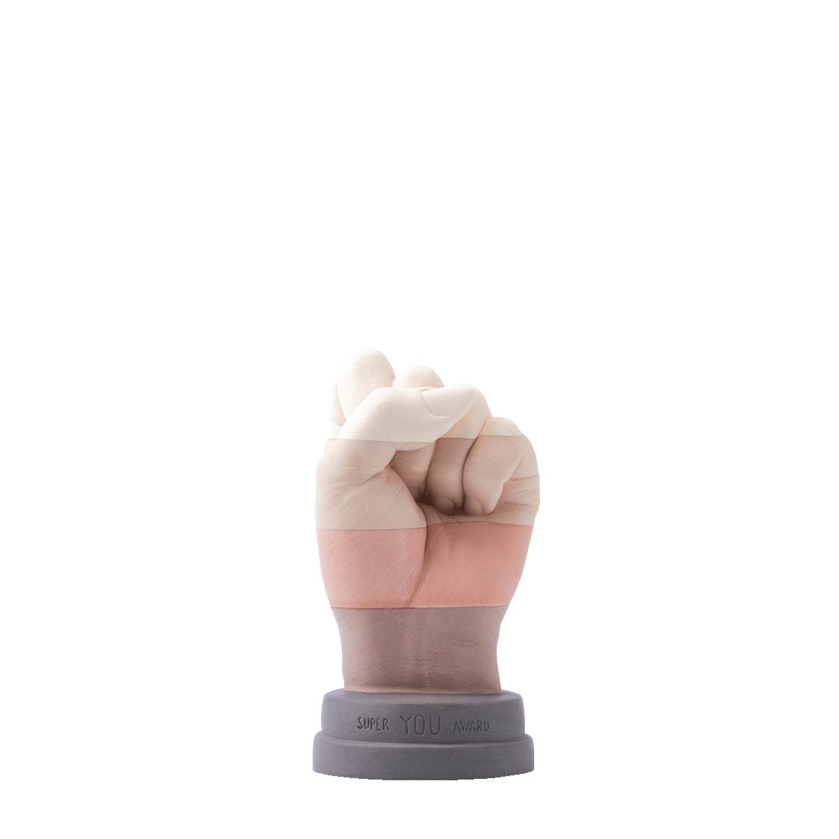 SUPER-YOU-AWARD-empowering-peaceful-inspiring-all-skin-colours-UNITED-raised-fist-sculpture