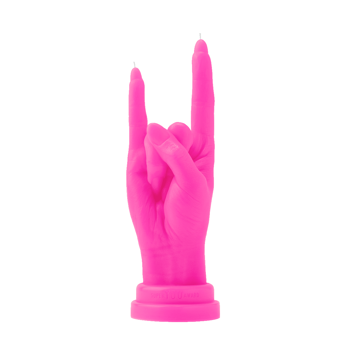 ⚡︎-SUPER-YOU-AWARD-cool-unique-gift-idea-empowering-uniqueness-ROCK-ON-hand-gesture-collectible-decorative-exclusive-neon-pink-candle-YOU-ROCK-0-Aivaras-Simonis-photo