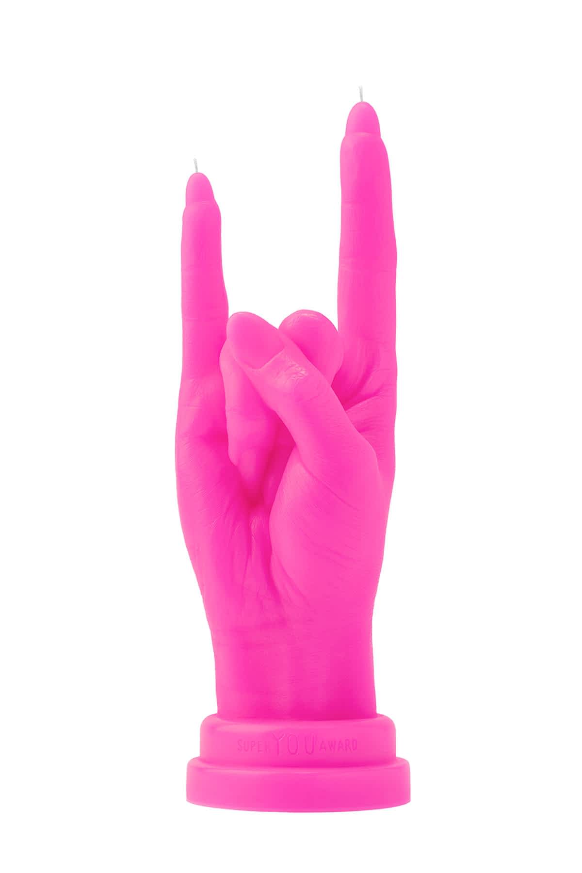 Meetthe-SUPER-YOU-AWARD-collectible-neon-pink-ROCK-ON-hand-candle