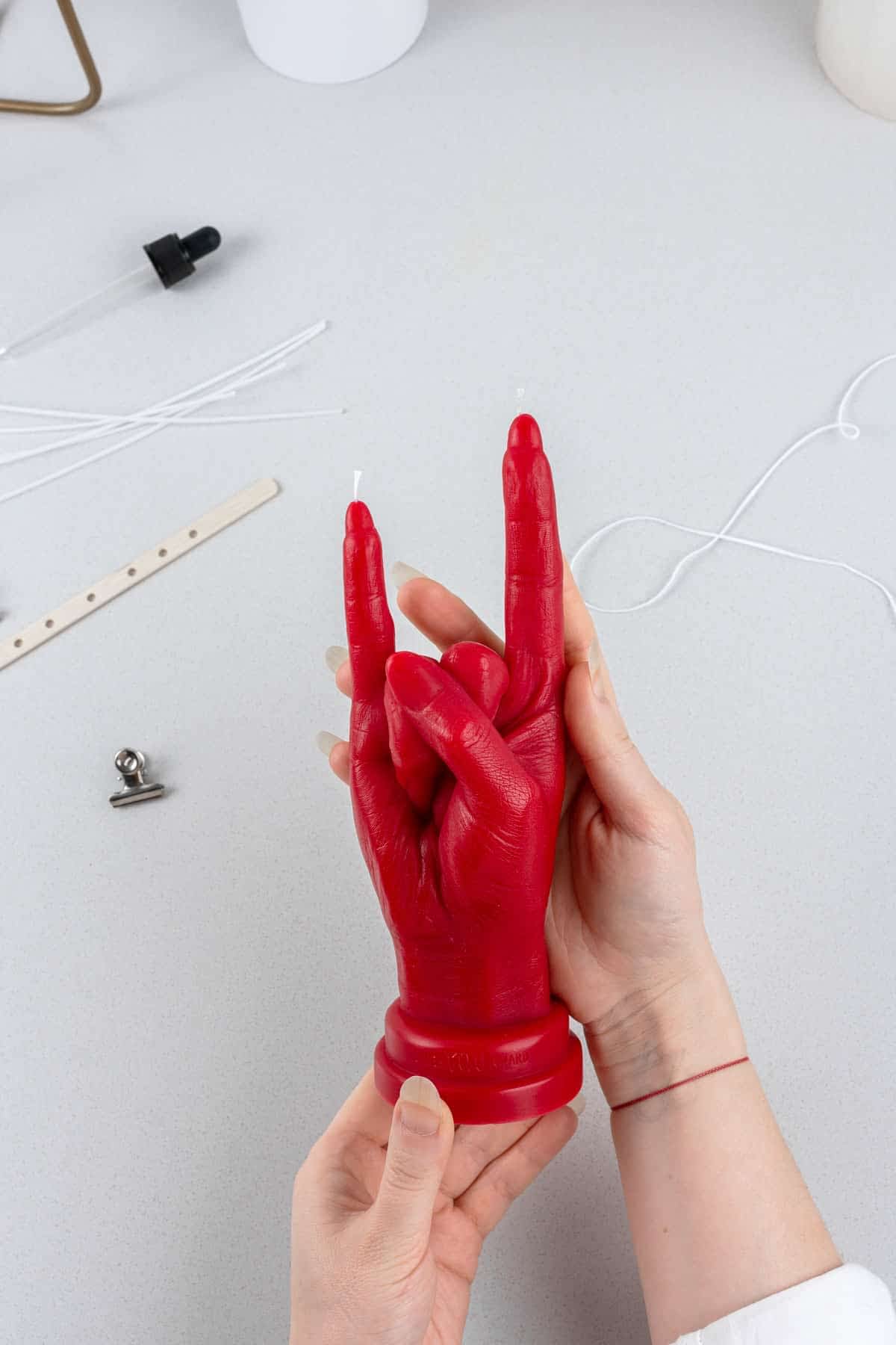 ⚡︎-SUPER-YOU-AWARD-crafting-cool-unique-gift-idea-empowering-hand-gesture-collectible-decorative-red-candle-YOU-ROCK-2-Aivaras-Simonis-photo