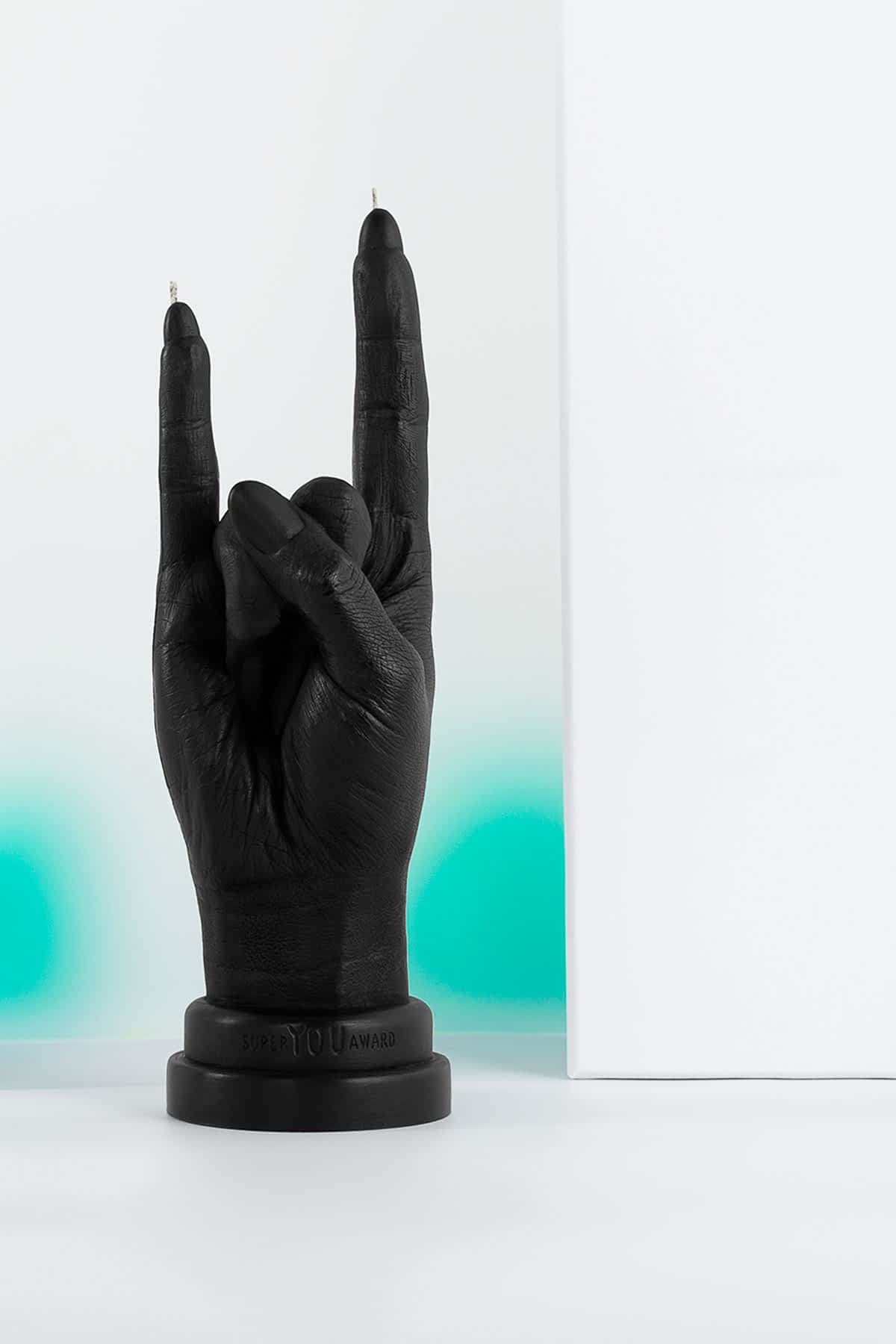 ⚡︎-SUPER-YOU-AWARD-cool-unique-gift-idea-empowering-hand-gesture-collectible-decorative-black-candle-YOU-ROCK-1-Aivaras-Simonis-photo-MOB