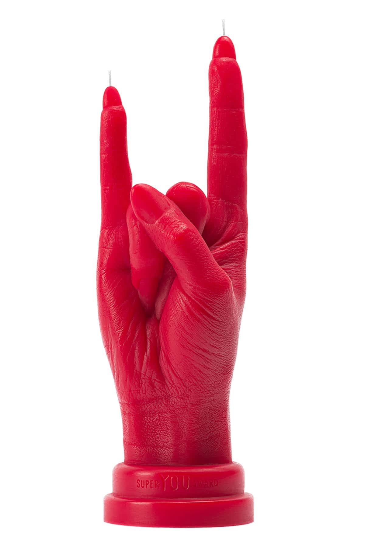 Meetthe-SUPER-YOU-AWARD-collectible-red-ROCK-ON-hand-candle