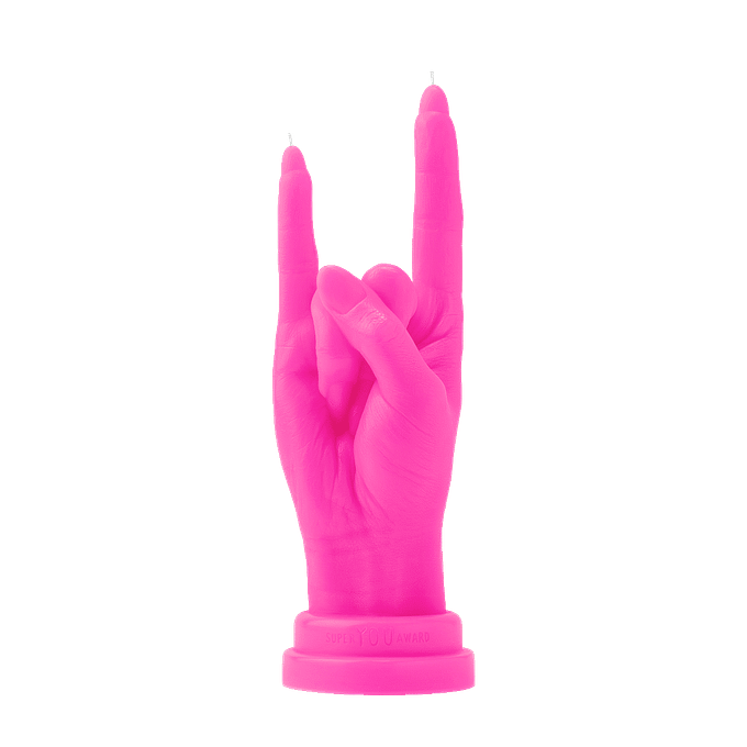 ⚡︎-SUPER-YOU-AWARD-cool-unique-gift-idea-empowering-uniqueness-ROCK-ON-hand-gesture-collectible-decorative-exclusive-neon-pink-candle-YOU-ROCK-0-Aivaras-Simonis-photo